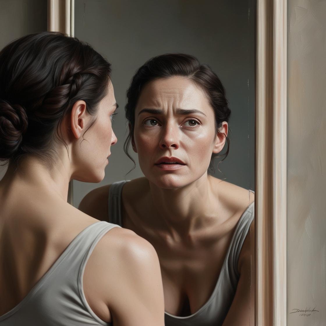 Femme qui se regarde dans un miroir